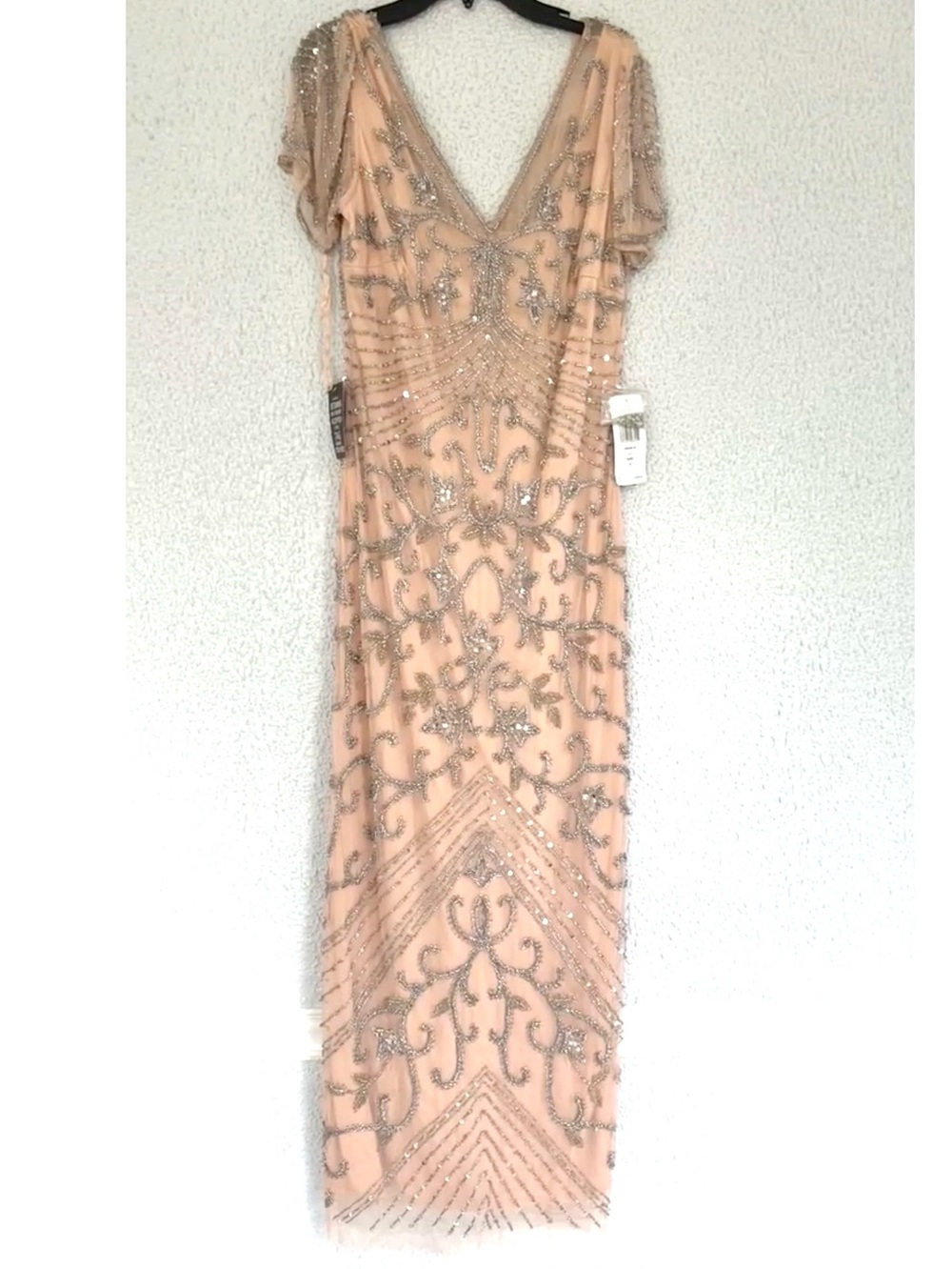 Pisarro Nights Blush Nude Silver Beaded Longline Gown NWT 10 - Picture 2 of 15